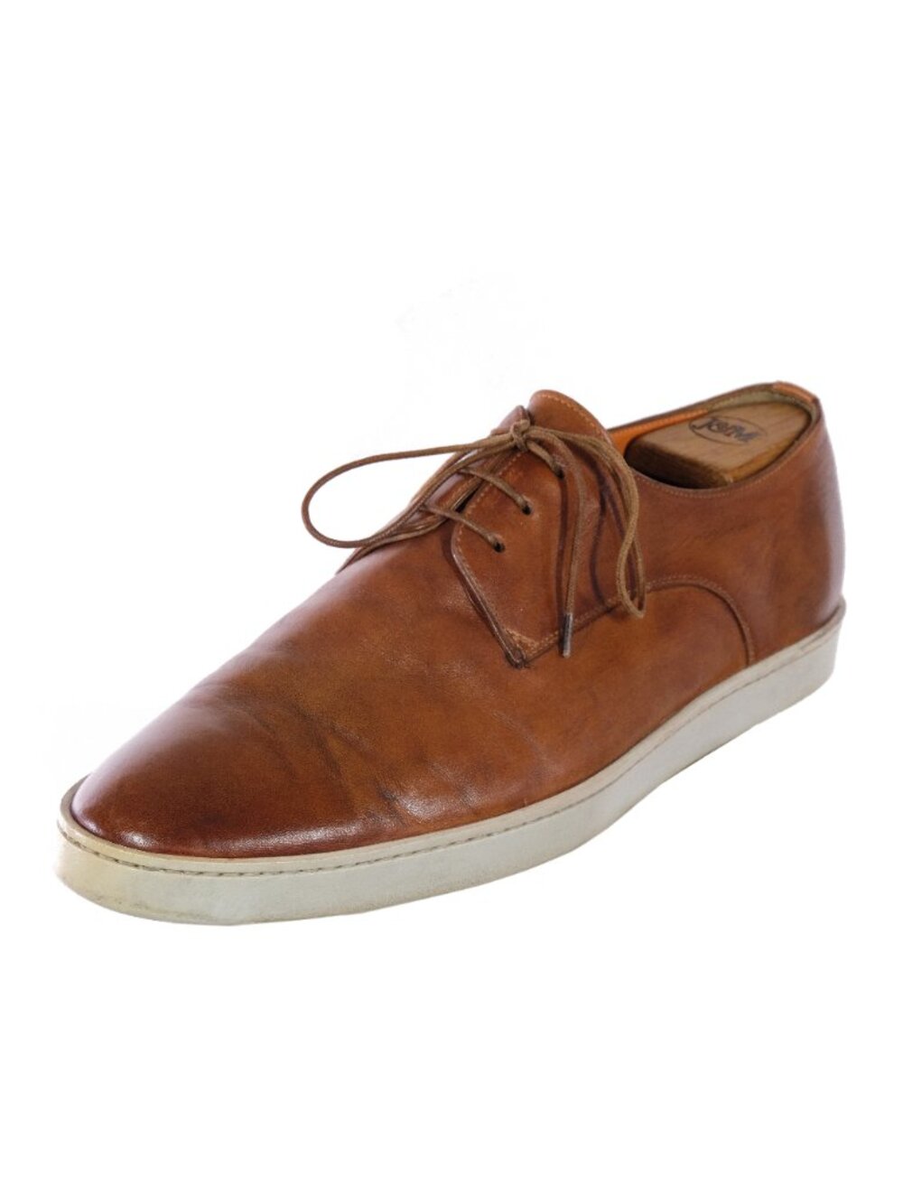 SANTONI Fashion Sneakers Casual Shoes Sz. 8 D Brown Leather ITALY Plain Toe